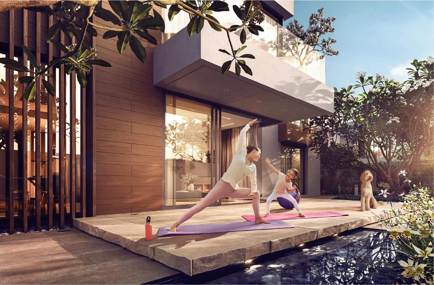 Front elevation of The Dunes villas with soft-toned finishes